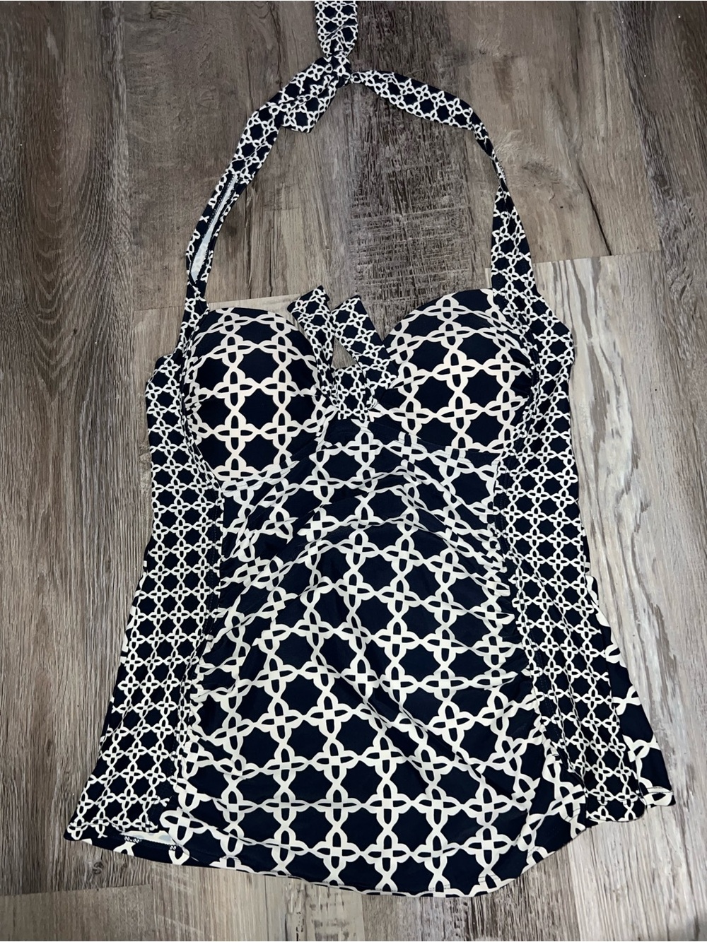 Merona Navy & White Patterned Halter Swim Top